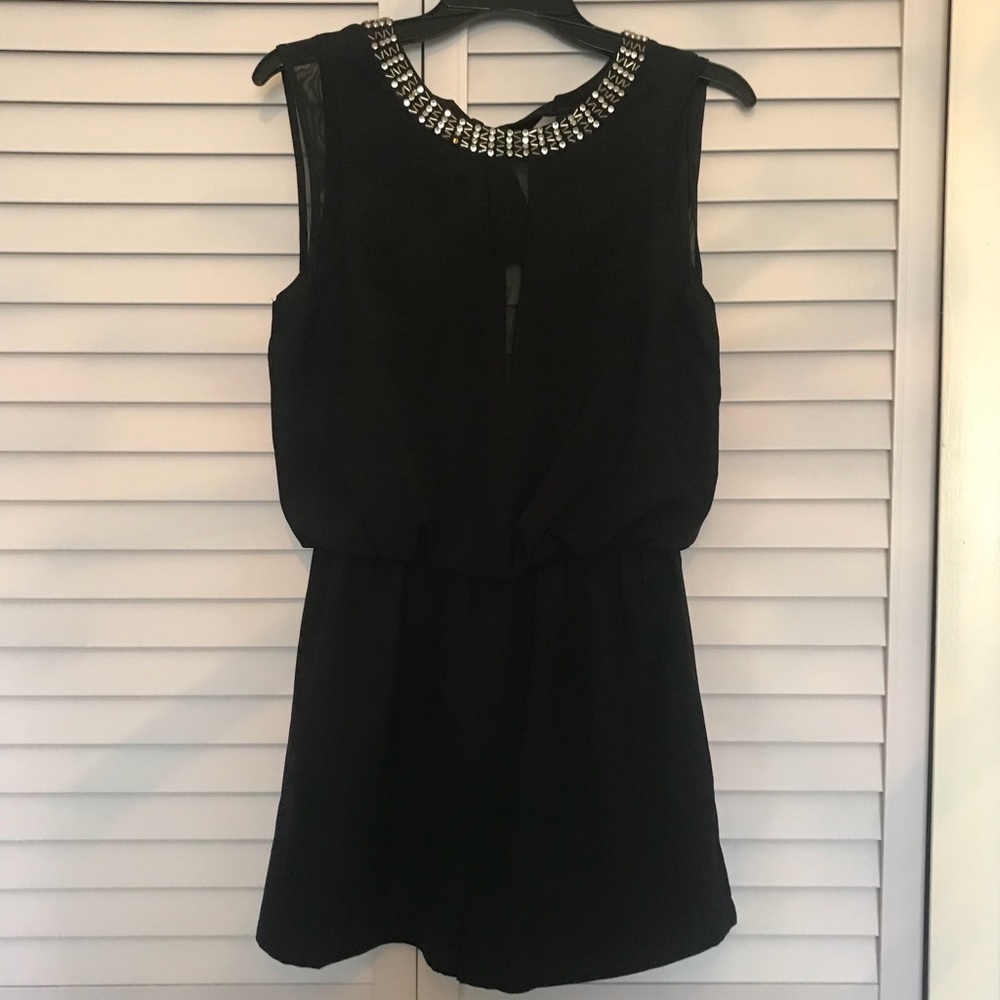 Romper with shorts and neck accent